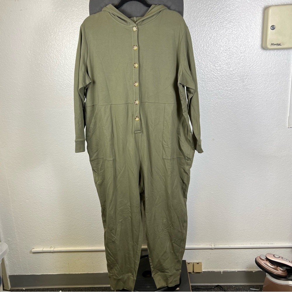 Encore Women’s Olive Green Hooded Jumpsuit Plus Size 2XP